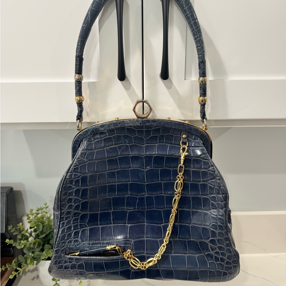 Very Rare Authentic Vintage Zac Posen Dark Navy Blue Shoulder Bag
